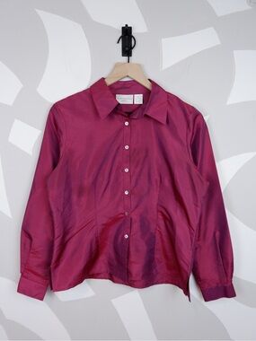 Worthington Vintage Y2k Micro Stripe Blouse in Red/Fuscia | 8P